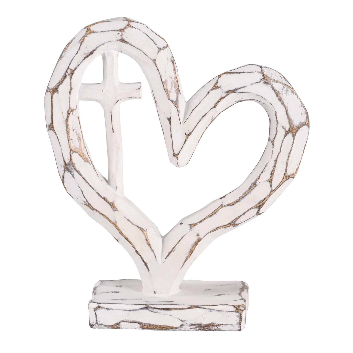 Tabletop Heart With Cross White 7.5H