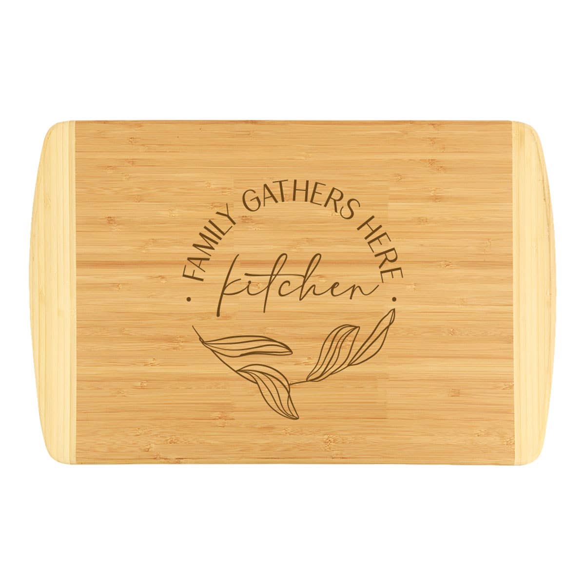 Family Gathers Here Two-Toned Cutting Board