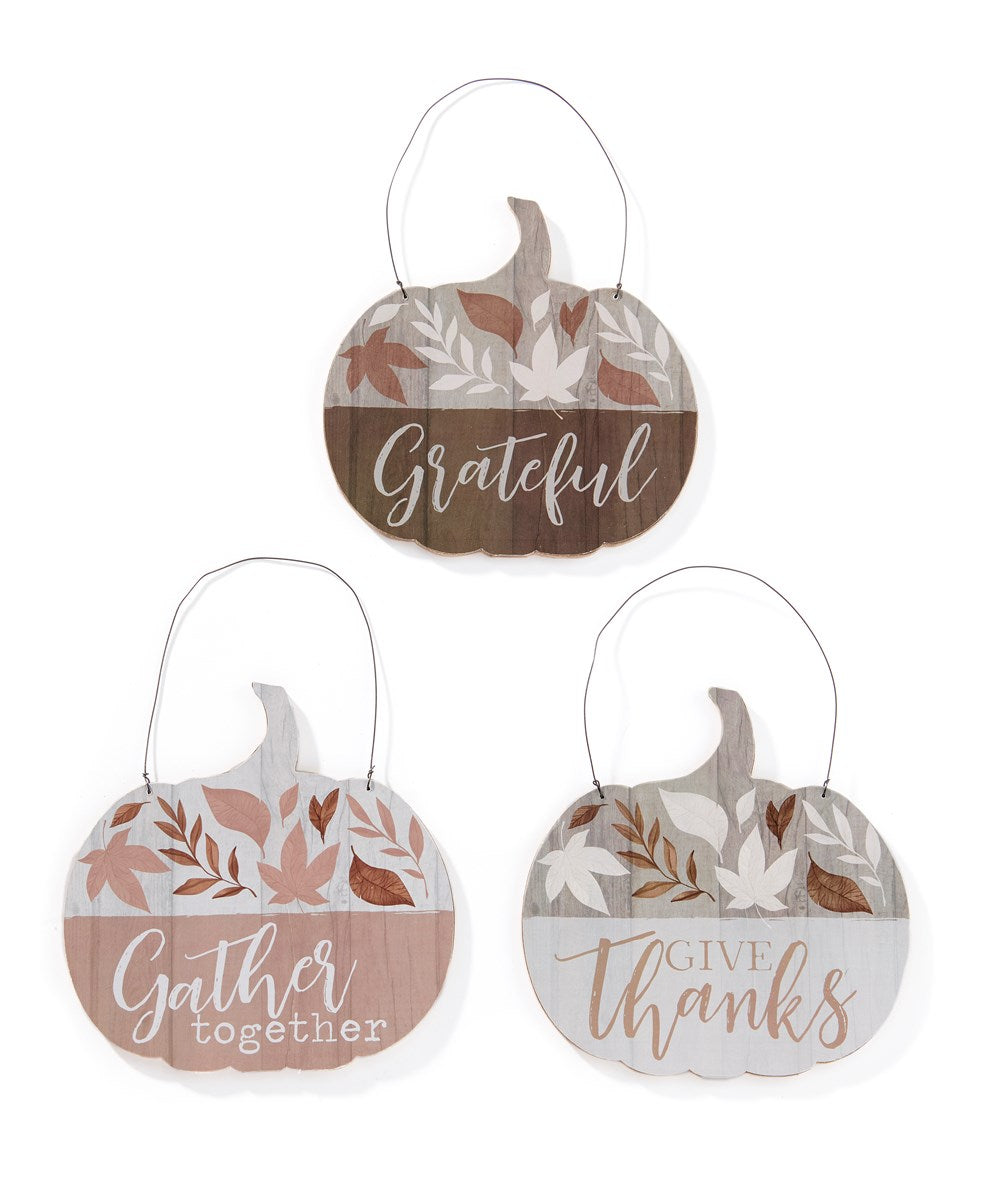 Harvest Hanging Pumpkin Sign w/ Sentiment