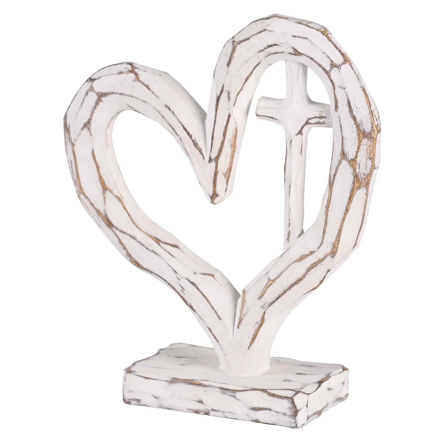 Tabletop Heart With Cross White 7.5H