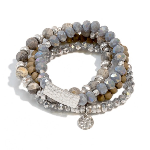 Silver - Set of 4 Stackable Stretch Bracelets