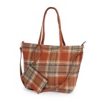Plaid Flannel Tote Bag with Matching Wristlet Pouch