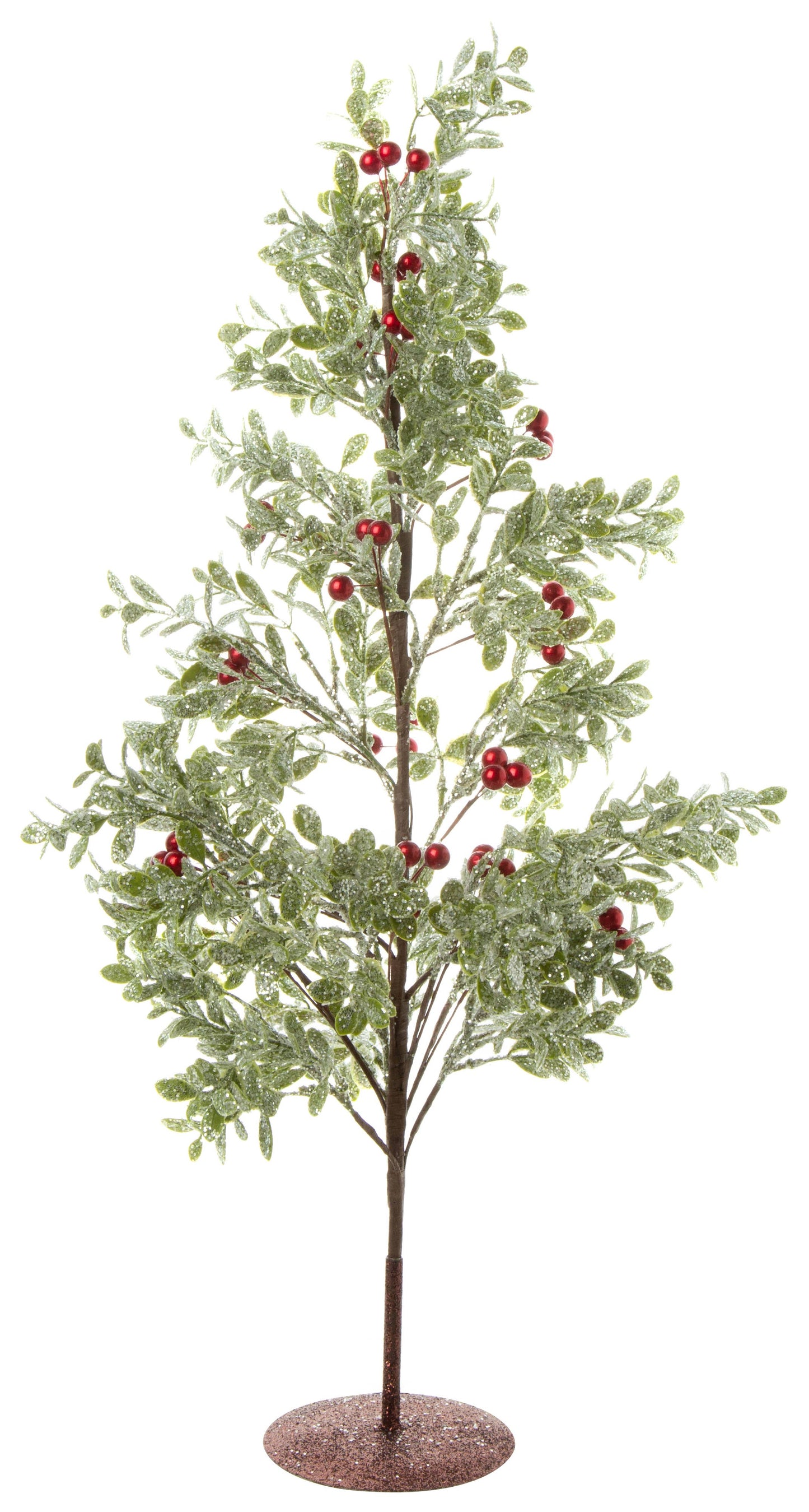 Frosted faux boxwood and red berry table top tree