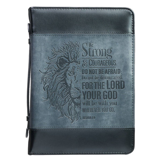 Bible Cover Classic Black/Gray Be Strong Josh. 1:9: Large