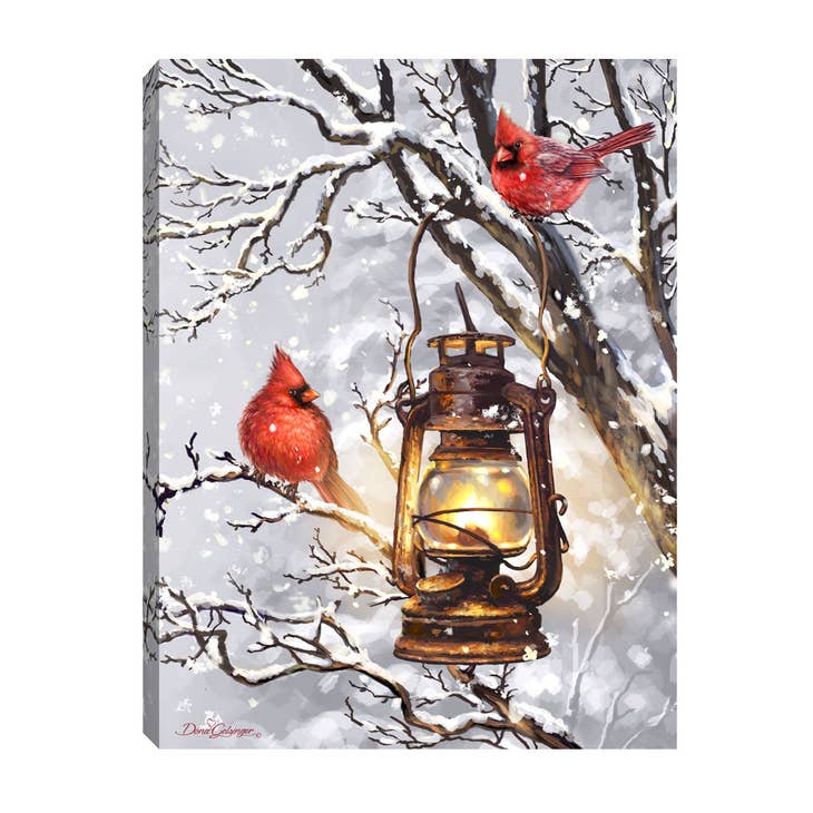 Cozy Cardinals 8x6 Lighted Tabletop Canvas