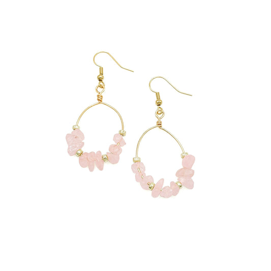 Alice gold and rose quartz fishhook earrings