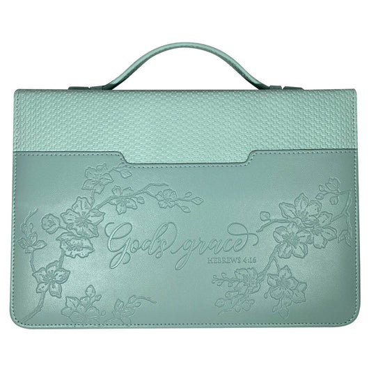 White Dove Bible Case-Lg Mint GOD'S GRACE With Weave Pattern