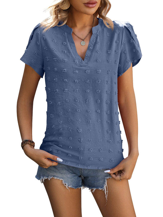 Lovesoft V-Neck Chiffon furball top with Petal Sleeves  Shirt: L / White / 100％Polyester