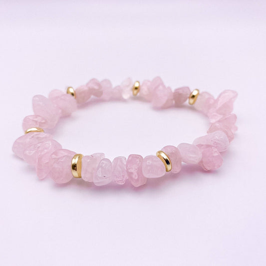 Wonderland rose quartz and gold stretch bracelet
