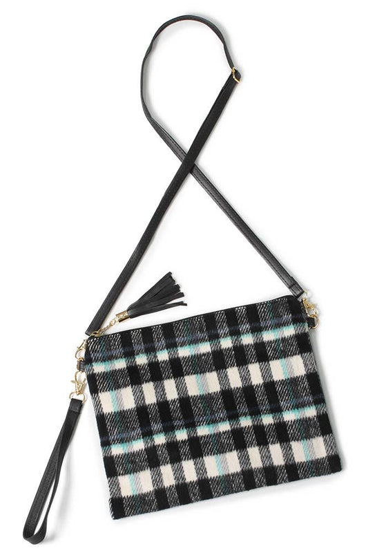 Plaid Pattern Crossbody Bag: Black