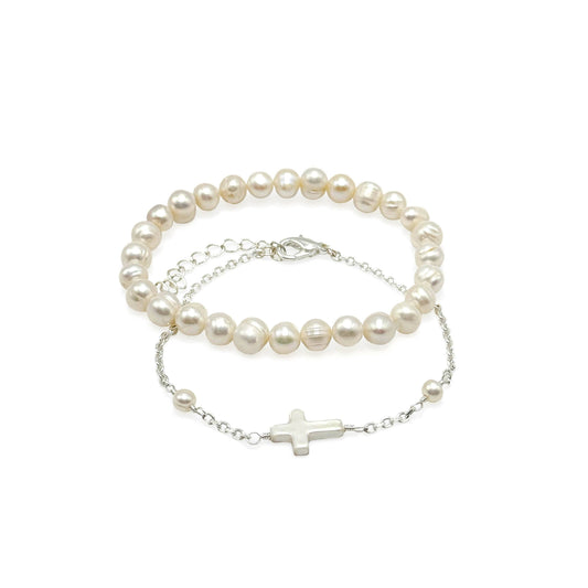 Alegria Blessing pearl and silver bracelet set