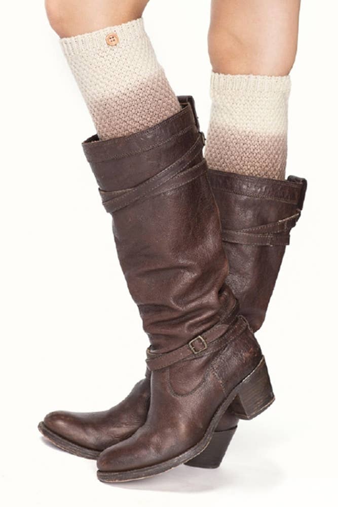 C.C Gradation Two Tone Button Winter Boot Cuffs: Black/Dark Gray