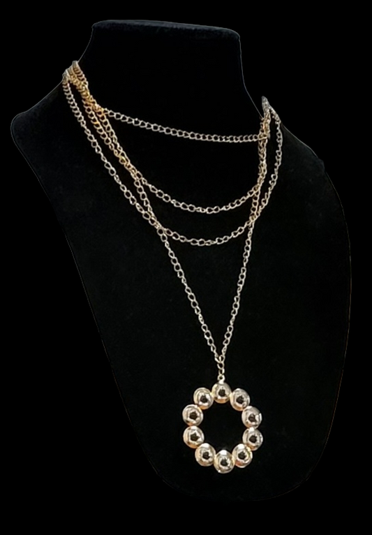 Multiple Layered Necklace with Crystal Studded Pendant