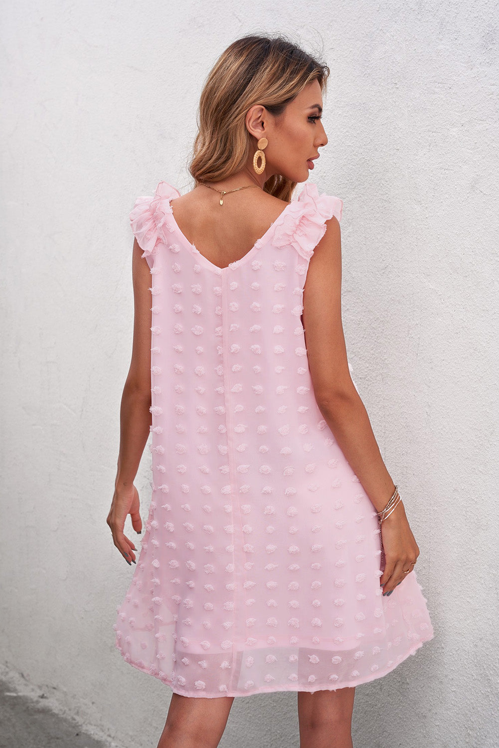 V-Neck Ruffled Sleeveless Mini Dress